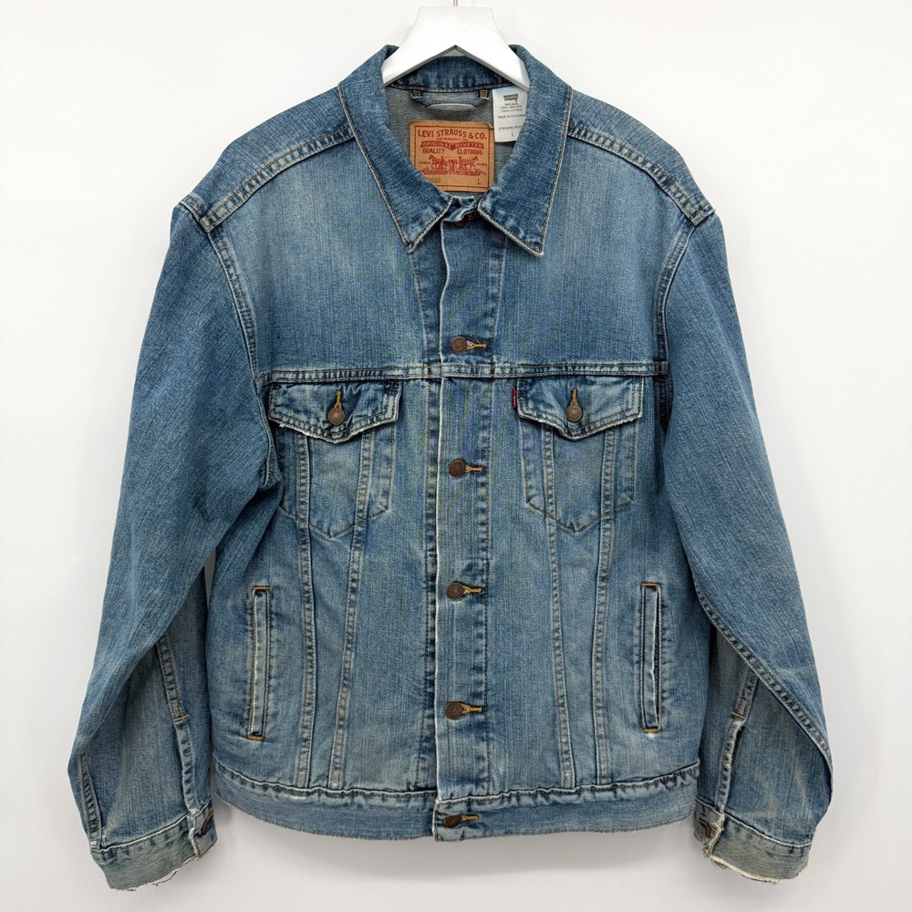 Vintage Levis 70507 Denim Trucker Jacket Size Large 90s Grunge Classic Thrashed